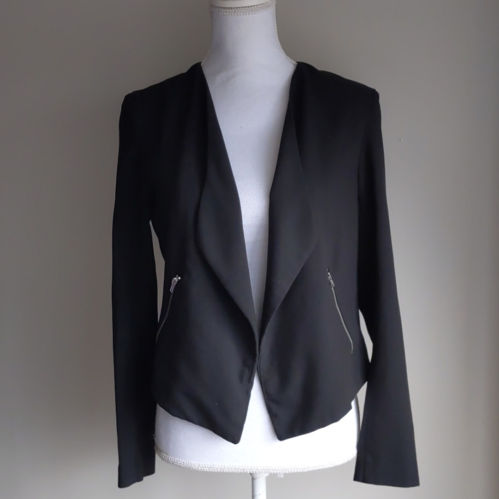 H&M Divided Black Open Front Blazer Jacket Sz 8